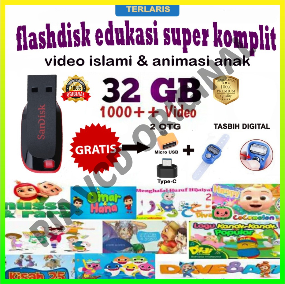FLASHDISK ORIGINAL SANDISK VIDEO EDUKASI ANAK MUSLIM / SHOLEH  32 GB TERLENGKAP