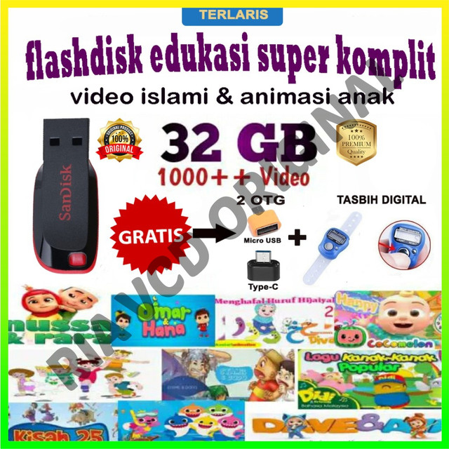FLASHDISK ORIGINAL SANDISK VIDEO EDUKASI ANAK MUSLIM / SHOLEH  32 GB TERLENGKAP