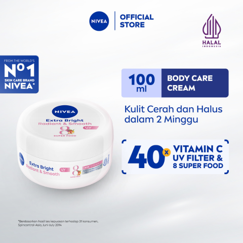 NIVEA Body Cream Extra Bright Radiant & Smooth UV Filter 100ml - Hand body krim lotion moisturizer mencerahkan kulit kusam halus lembut badan glowing brightening tone up serum melembabkan kulit kering - 40x Vitamin C UVA UVB Filter 8 Super food Image1