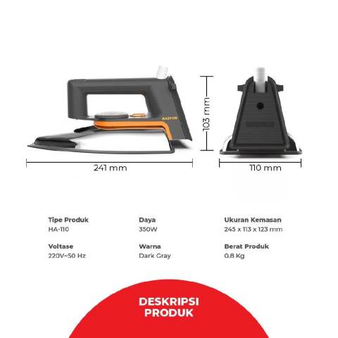 Setrika Maspion HA 110 / Automatic Iron HA110 Stainless Steel Image3