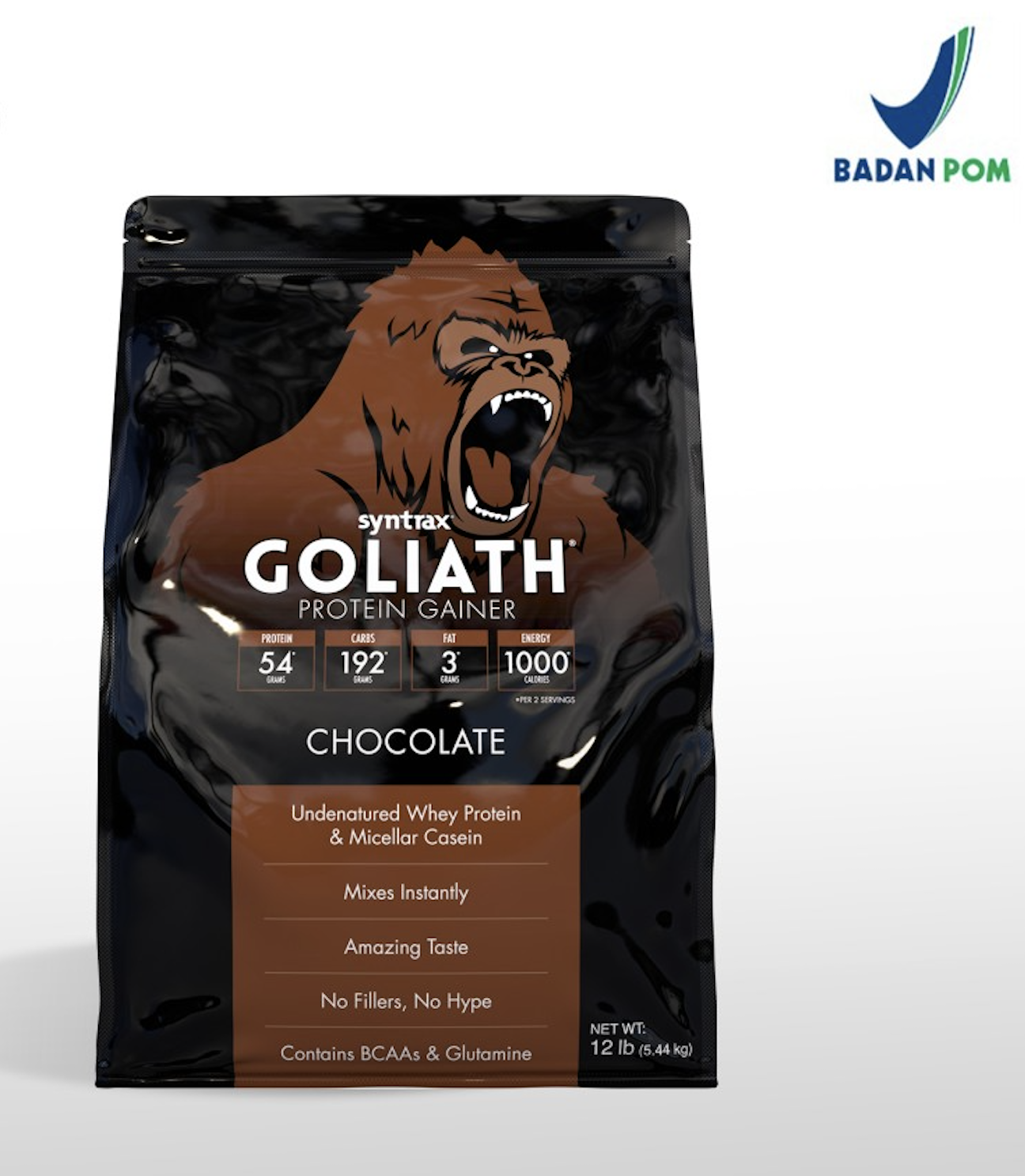 SYNTRAX GOLIATH 12 LB LBS SUSU WHEY PROTEIN GAINER FITNESS PRIA WANITA COKLAT PENAMBAH BERAT BADAN
