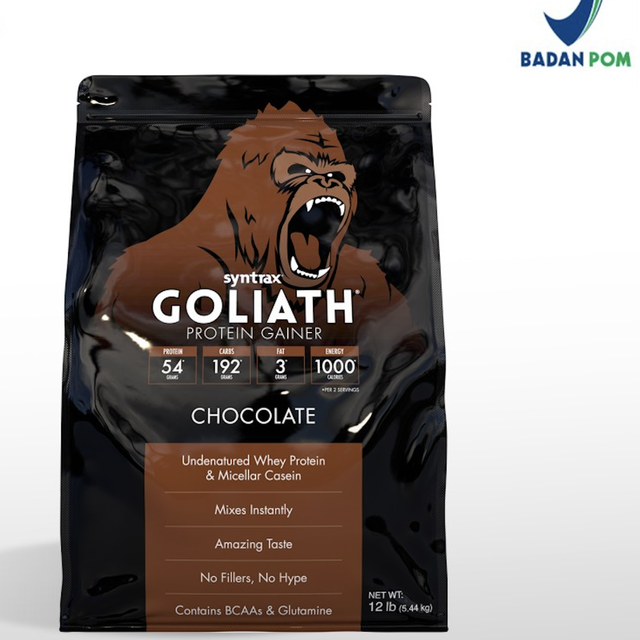 SYNTRAX GOLIATH 12 LB LBS SUSU WHEY PROTEIN GAINER FITNESS PRIA WANITA COKLAT PENAMBAH BERAT BADAN