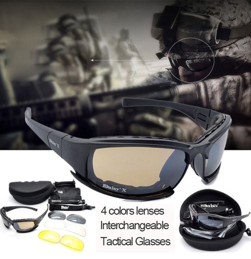 Kacamata Sepeda - Kacamata Pria - Kacamata Motor Daisy X7 4 Lensa Tactical POLICE MILITARY Polariz Anti UV