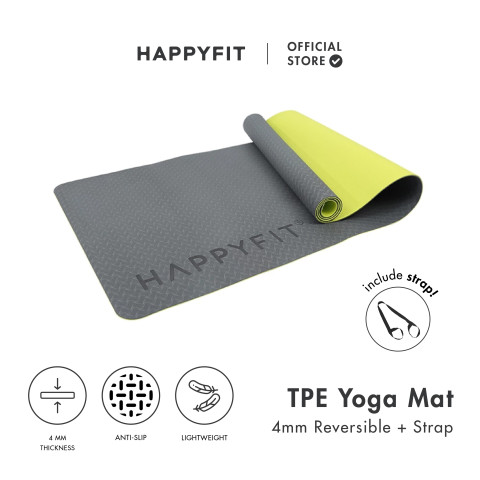 HAPPYFIT [FREE Strap] Yoga Mat Reversible TPE 4mm - Matras Yoga - Matras Olahraga Image1