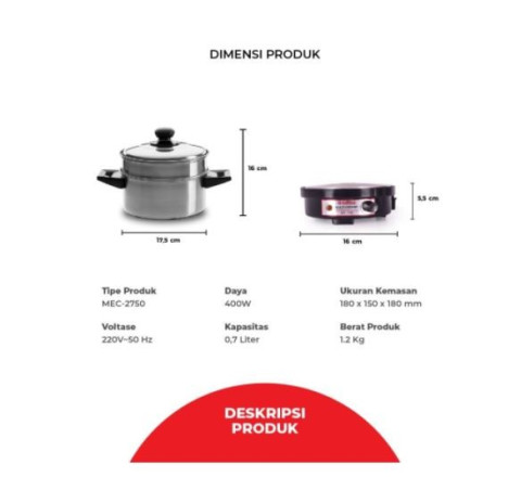 Maspion Multi Electric Cooker MEC 2750 / Panci Listrik Serbaguna 400W Image5