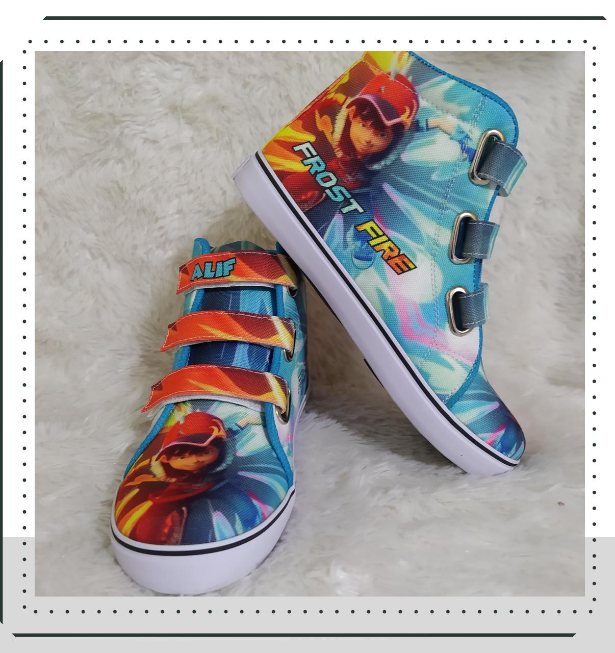 SEPATU ANAK KARAKTER CUSTOM BOBOIBOY FROST FIRE GRATIS MASKER