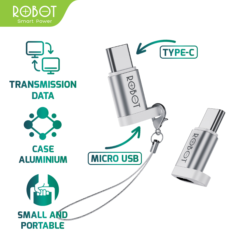 ROBOT Converter Type-C to USB 3.0 OTG Adapter High Speed Data Transmisi 2 in 1 Support Flashdisk Mouse Keyboard Kompatibel Semua HP Tablet Laptop Original RT-OTG