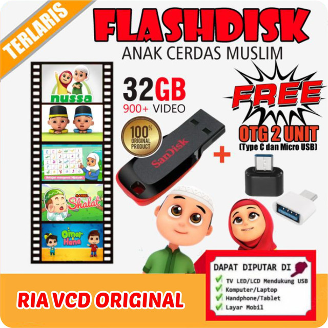 Flashdisk Video Edukasi Anak Muslim 32GB | Video Anak Islam Free OTG