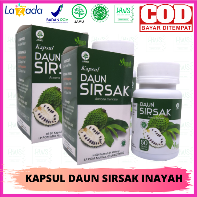 [COD] PAKET 2 PCS Kapsul Daun Sirsak Inayah 60 Kapsul Herbal Alami Mengatasi Kanker