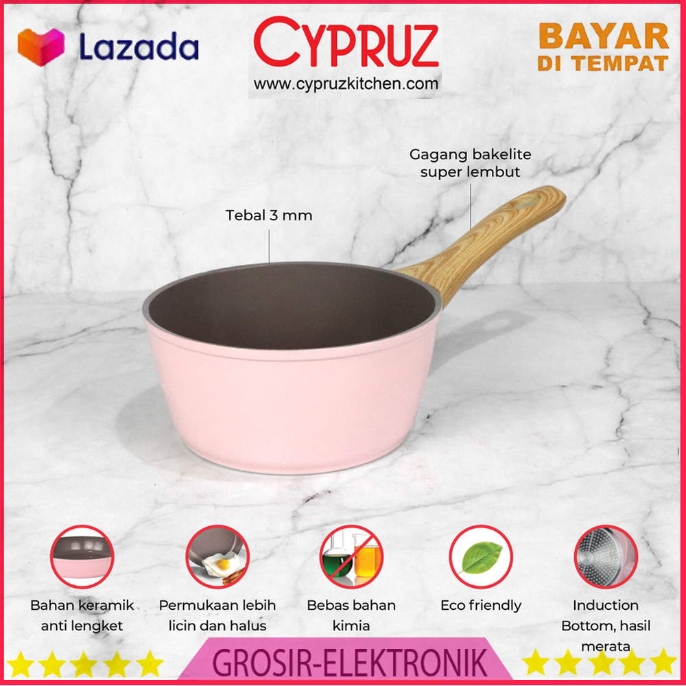Cypruz Pink Ceramic Sauce Pan / Panci Susu Anti Lengket