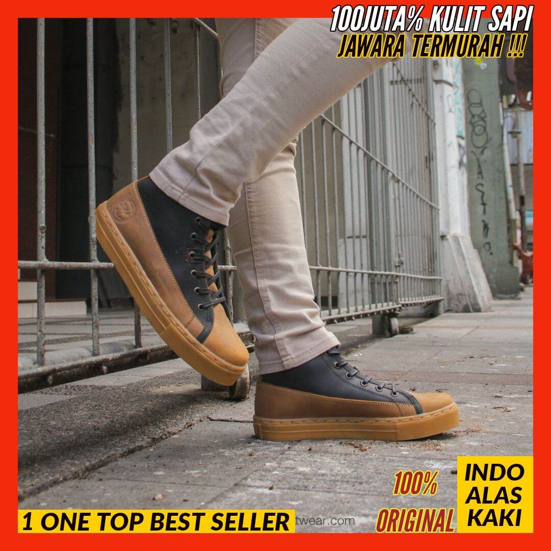 INDO AK X BRADLEYS ORLANDO - Sepatu Kulit Pria Sneaker Boots High Top Sol Flat