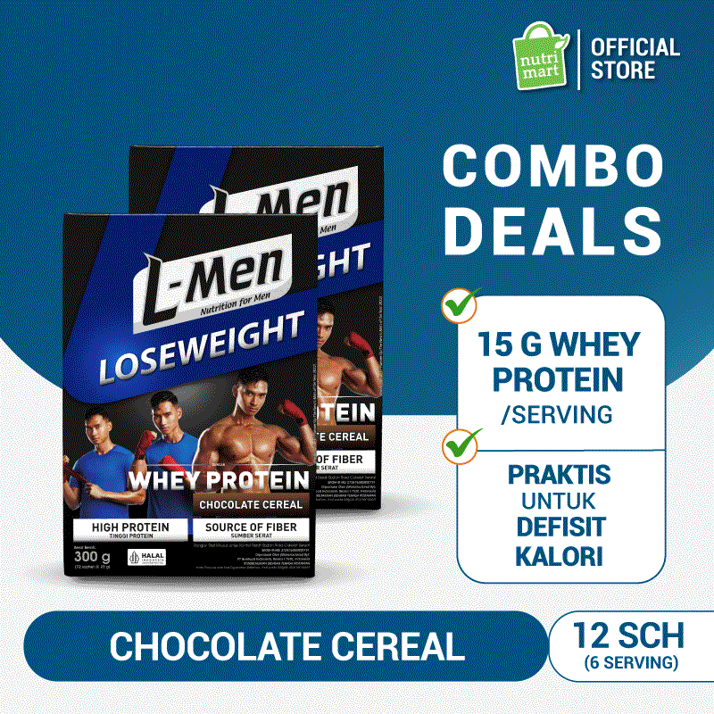 Twin Pack - L-Men Lose Weight Chocolate Cereal 300g / 12 Sachet - 15g Whey Protein - 6 Serving - Dilengkapi L-Carnitine