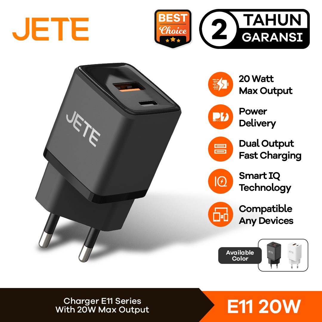 Gan Fast Charger 20 Watt Jete E11 2 Output Pd Type C - 2 Year Guarantee