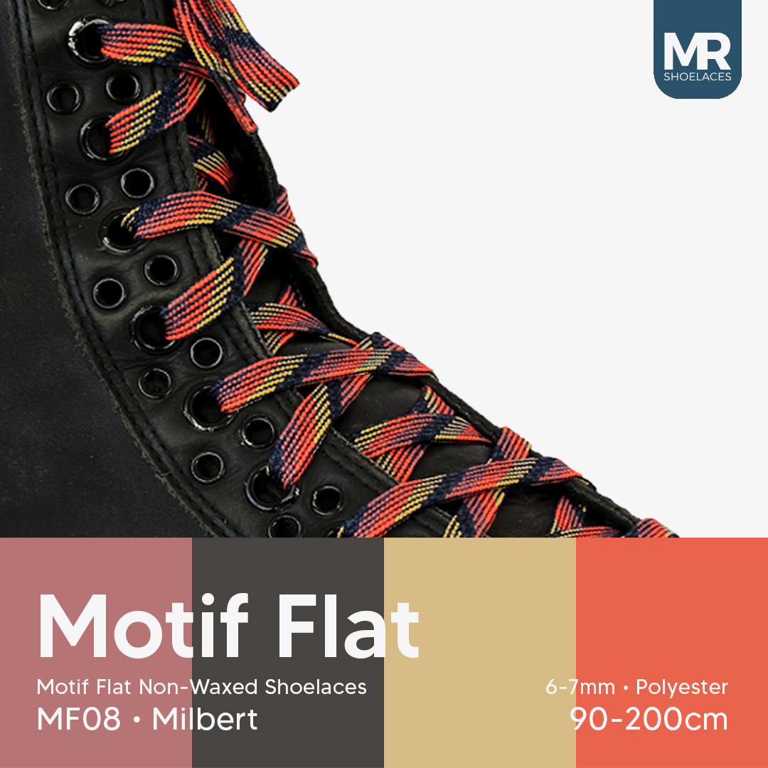 Mr. Shoelaces - MF08 Tali Motif Gepeng Milbert ( Ungu Navy Kuning Orange) 90cm 100cm 120cm 150cm 180cm 200cm ( Baca Deskripsi untuk Ukuran)