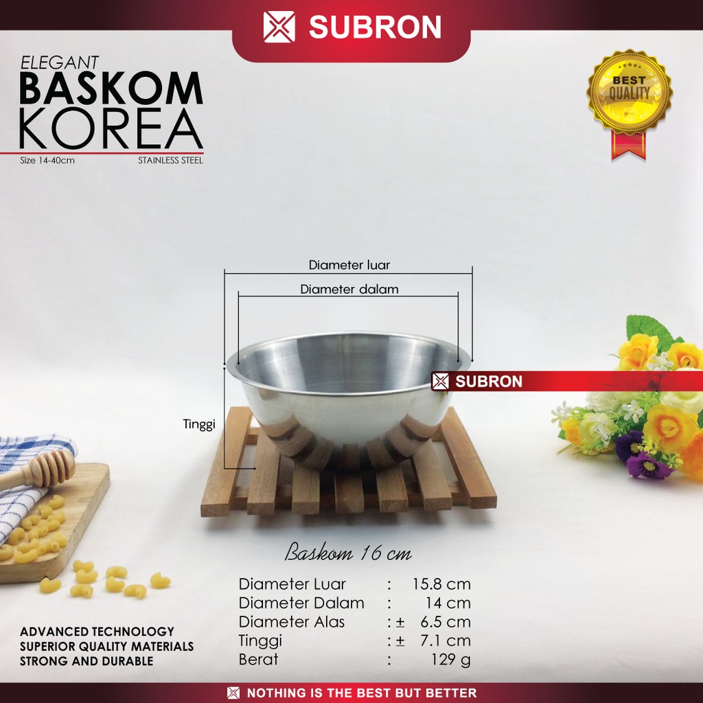 SUBRON Baskom Korea Kecil 14cm 16cm Kobokan Wadah Stainless Steel Tinggi Tebal Multifungsi