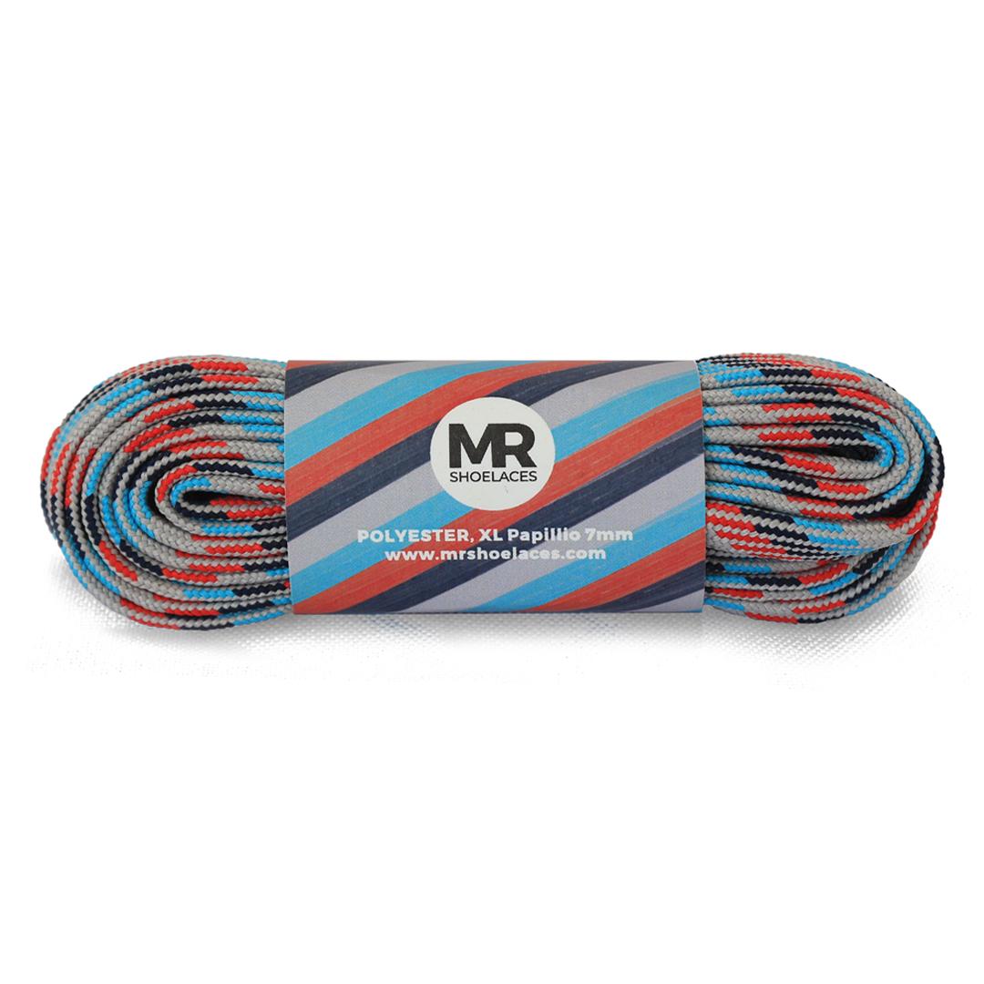 Mr. Shoelaces - MF11 Tali Motif Gepeng Papillio Polyester (Abu Merah Biru Muda Hitam) 90cm 100cm 120cm 150cm 200cm ( Pilih Ukuran Pada Deskripsi)