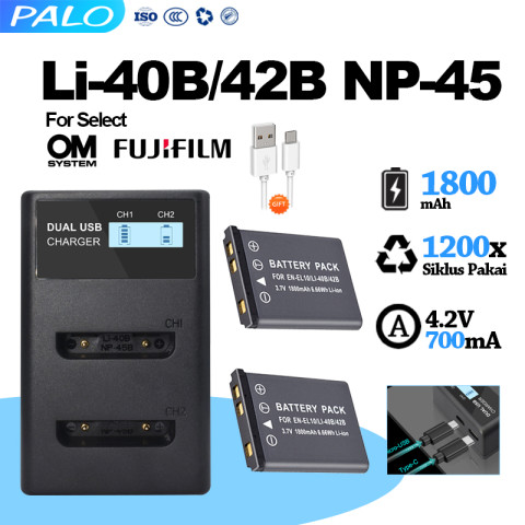 PALO LI-40B Li-42B FUJIFILM NP-45 NP-45A KODAK KLIC-7006 NIKON EN-EL10 OLYMPUS LI-40B LI-42B SANYO Baterai + Pengisi Daya