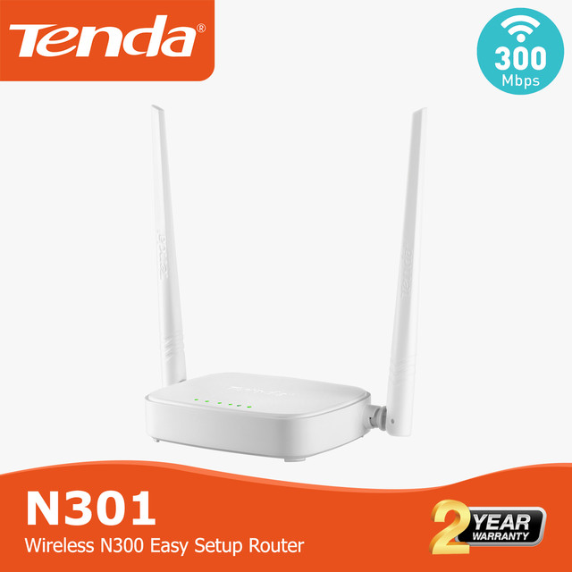 【Tenda】 N301 Router Nirkabel Wireless N300 dengan 2 Antena 5dBi Kecepatan 300 Mbps untuk Rumah dan Jaringan Universal IEEE802.11n