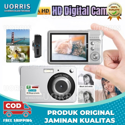 Kamera digital pocket CAM 48MP 8X 1080P digicam kamera murah digital camera mini kamera/Kamera Digital HD 48 Juta Piksel Kamera DSLR Fotografi Selfie Rumah Tangga Siswa Outdoor Anti-Shake /Bcare Mirrorless Digital Camera 48 MP Sd Card - Silver