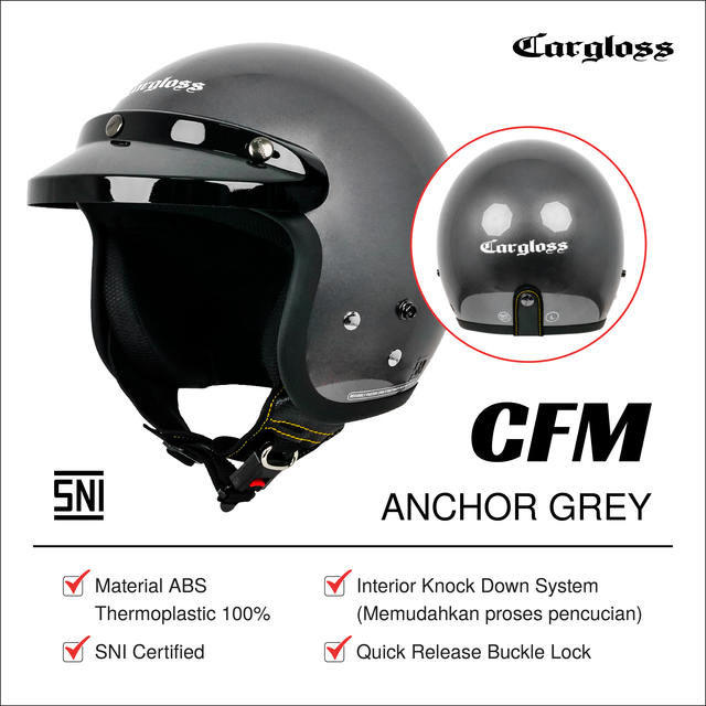 Helm Cargloss Original CFM Retro Army Half Face - Anchor Grey Glossy Motor Motorcycle