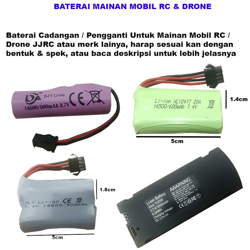 Baterai Cas Mainan Remote Control Drone Mobil RC JJRC Battery Batre dan merk lainnya