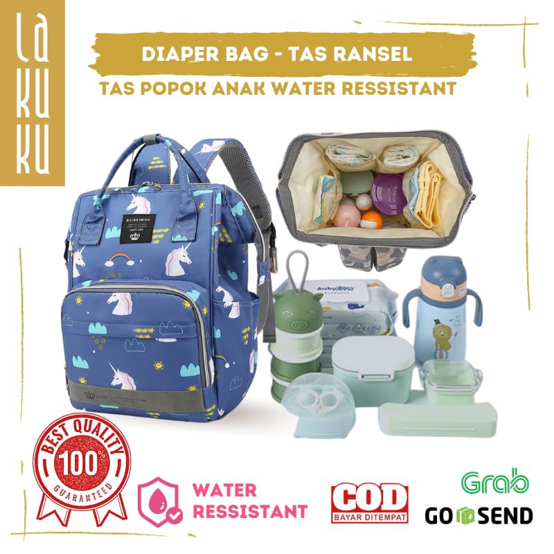 Lakuku - Diaper Bag Tas Ransel Perlengkapan Ibu Anak Bayi Serbaguna Anti Air Water proof Bayi Balita