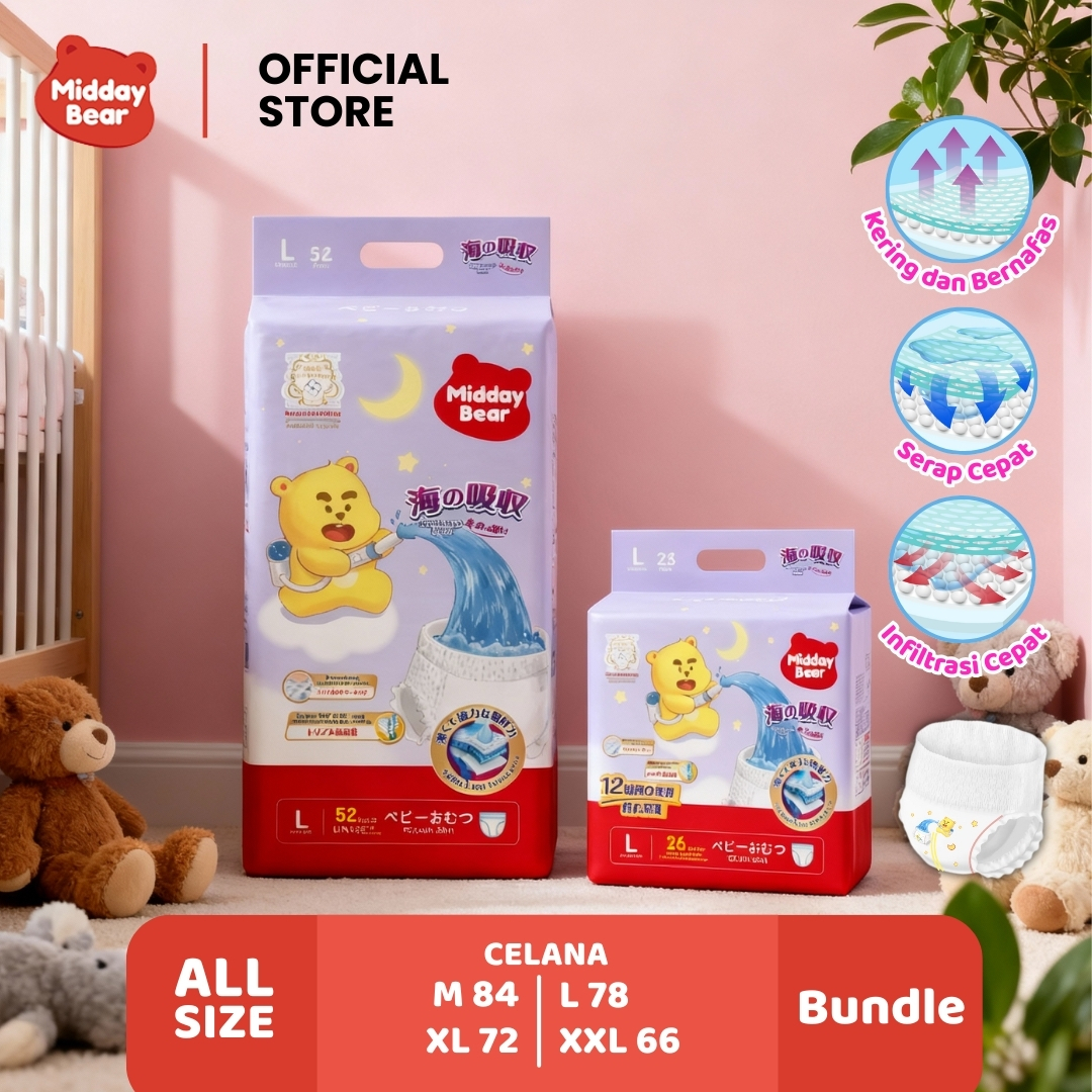 Midday Bear Sea Popok Perekat dan Popok Celana Bayi Sekali Pakai Pull Up Pants Daya Serap Extra Night Pants - All Size NB/S, M-XXL