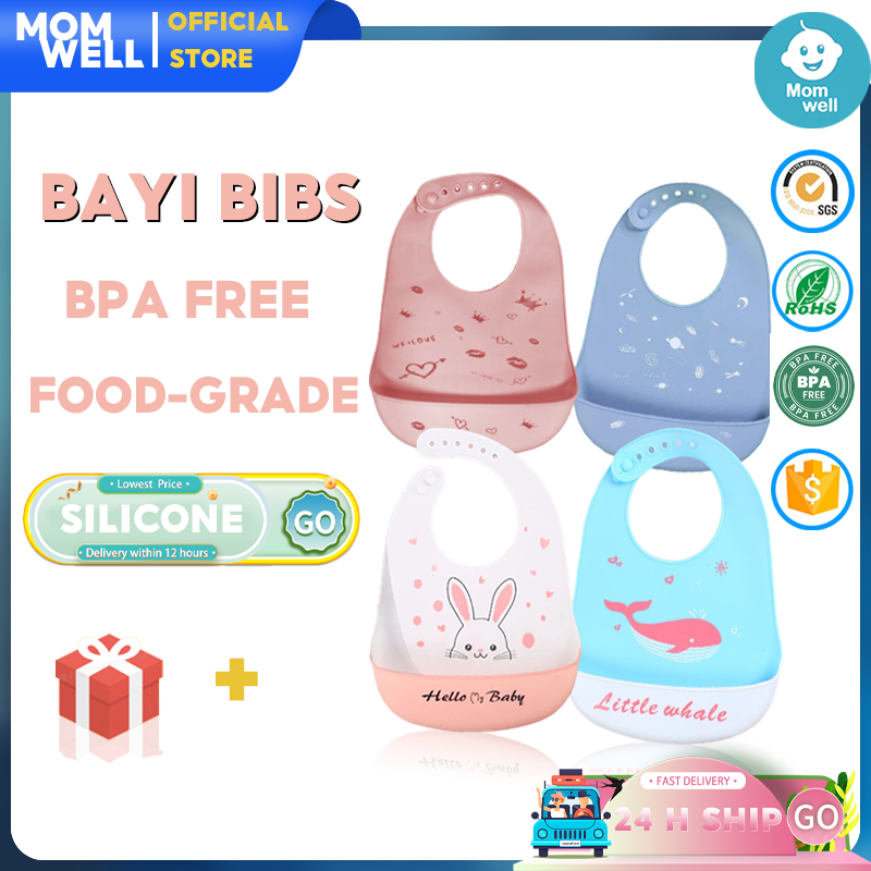 Mom Well Bib Bayi Silikon Karet Celemek Makan Anak Burb Apron Silicon Unisex - Waterproof