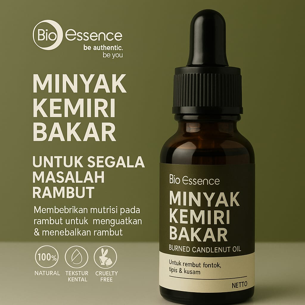 Minyak Kemiri Bakar Bio Essence – Nutrisi Alami untuk Menguatkan & Menebalkan Rambut Rontok 60ml