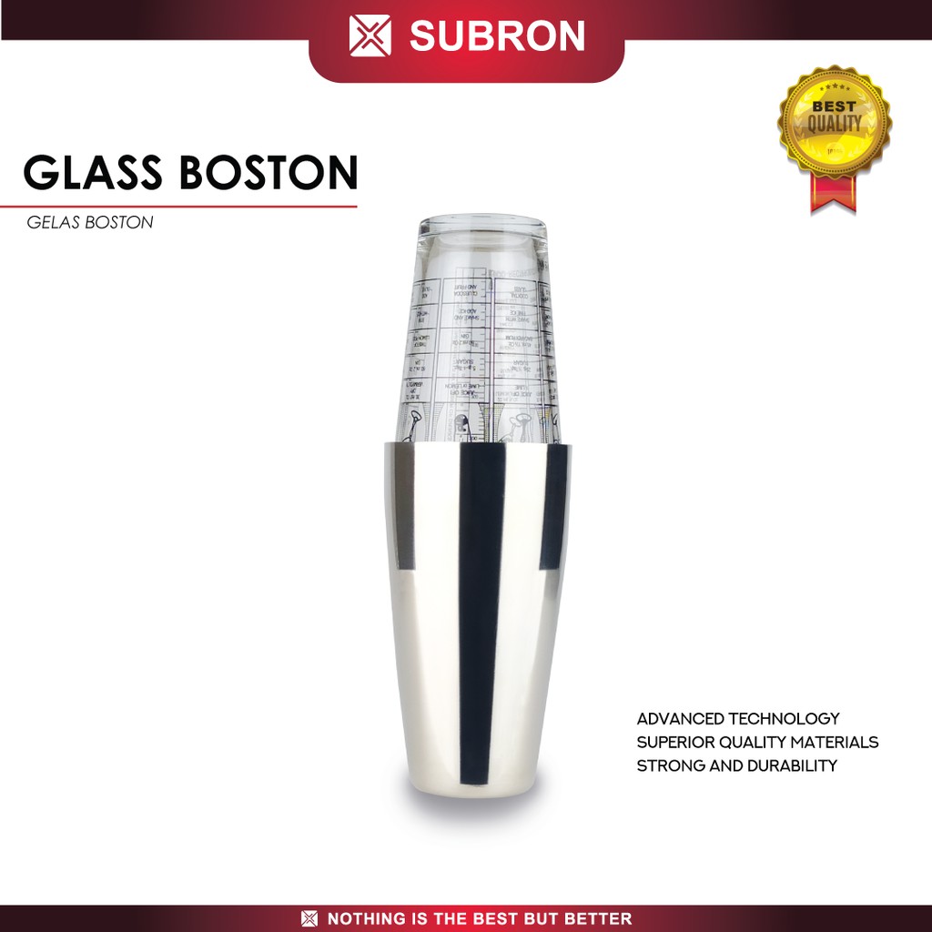 SUBRON Set Boston Bartender Glass with measure Cocktail Recipe Stainless Boston