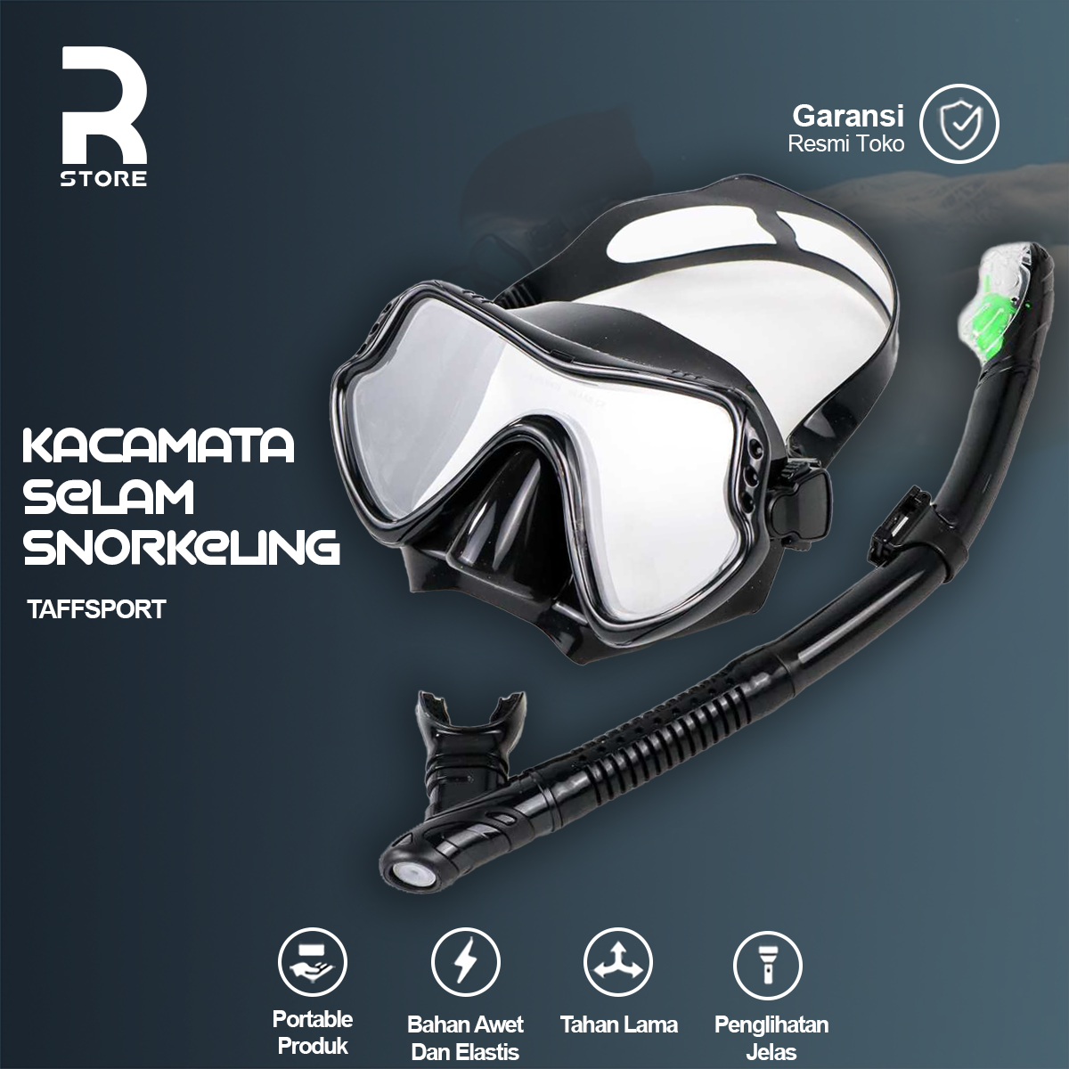 Kacamata Selam Laut + Penutup Kuping + Selang Snorkel Scuba Diving Snorkeling Tempered Glass Anti Kabut