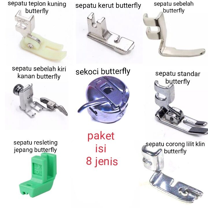 Paket sepatu mesin jahit isi 8 sepatu butterfly - sepatu mesin jahit komplit - sepatu mesin jahit kumplit - semua sepatu mesin jahit -Alat jahit - kebutuhan menjahit -  - alat alat mesin jahit - suku 
