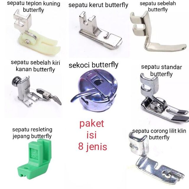 Paket sepatu mesin jahit isi 8 sepatu butterfly - sepatu mesin jahit komplit - sepatu mesin jahit kumplit - semua sepatu mesin jahit -Alat jahit - kebutuhan menjahit -  - alat alat mesin jahit - suku cadang - peralatan mesin jahit toko syifa