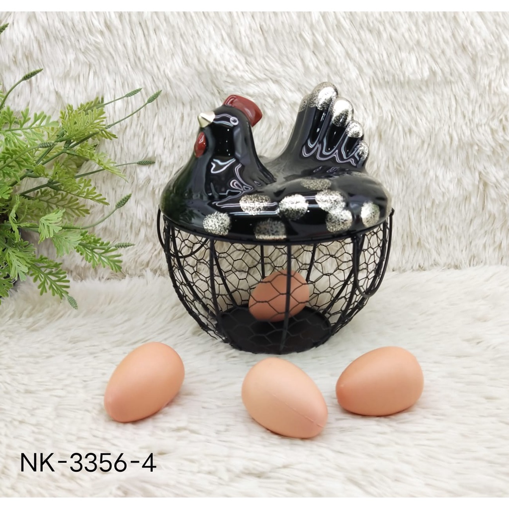Keranjang Tempat Telur Telor Unik Motif Ayam Keramik + Besi - Nakami