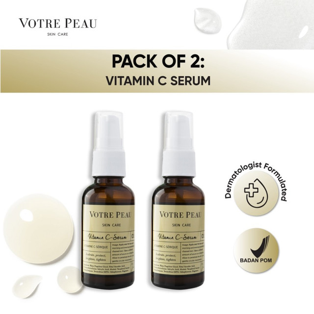 Pack of 2 - Votre Peau Skin Care Vitamin C Serum 30ml - Mencerahkan Cocok Untuk Semua Jenis Kulit Mengandung Salicylic Acid dan Vitamin C yang membantu mengurangi jerawat dan komedo