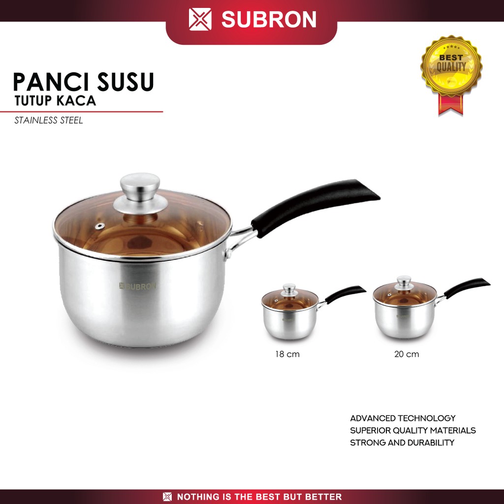SUBRON Panci Susu 20cm Stainless TEBAL Milk Pot tutup Kaca