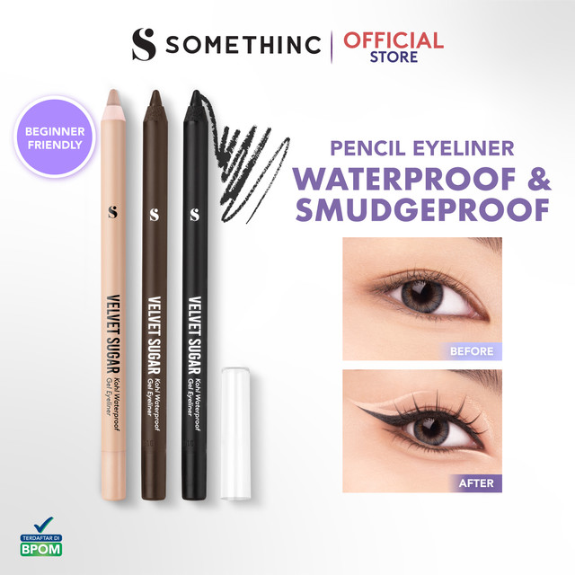 SOMETHINC Velvet Sugar Kohl Waterproof Gel Eyeliner - Eyeliner Pensil Warna Hitam & Gold Mudah Digunakan Pemul]