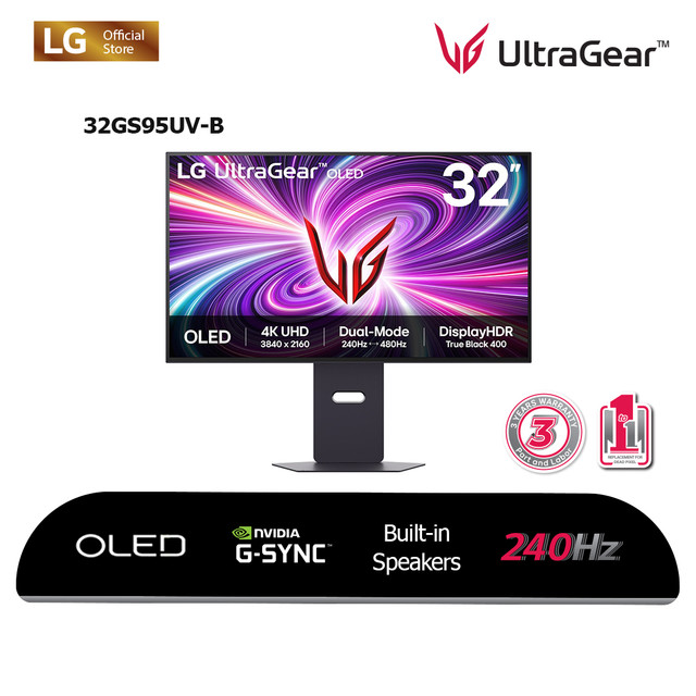 LG UltraGear 32GS95UV-B 32" OLED UHD 4K Gaming Monitor 0.03ms 240Hz 7Wx2 Speaker with DTS Virtual:X