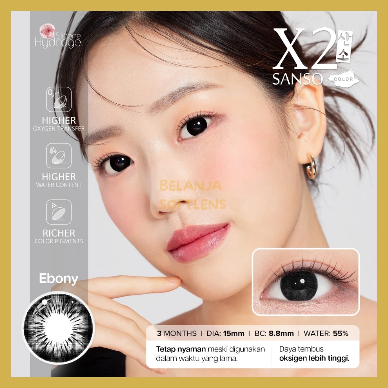 {BISA COD} SOFTLENS X2 SANSO BLACK NORMAL & MINUS (-0.50 SD -10.00) PREMIUM SOFLENS MADE IN KOREA