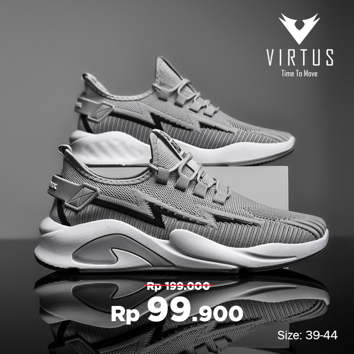 VIRTUS Wear - 39-44 BLITZ Grey Abu Abu - Sepatu Sneakers Pria Olahraga Running Gym Sports Shoes Lari Sepak Bola Basket Tracking Gunung Boots COD Flash Sale Murah Import Lokal