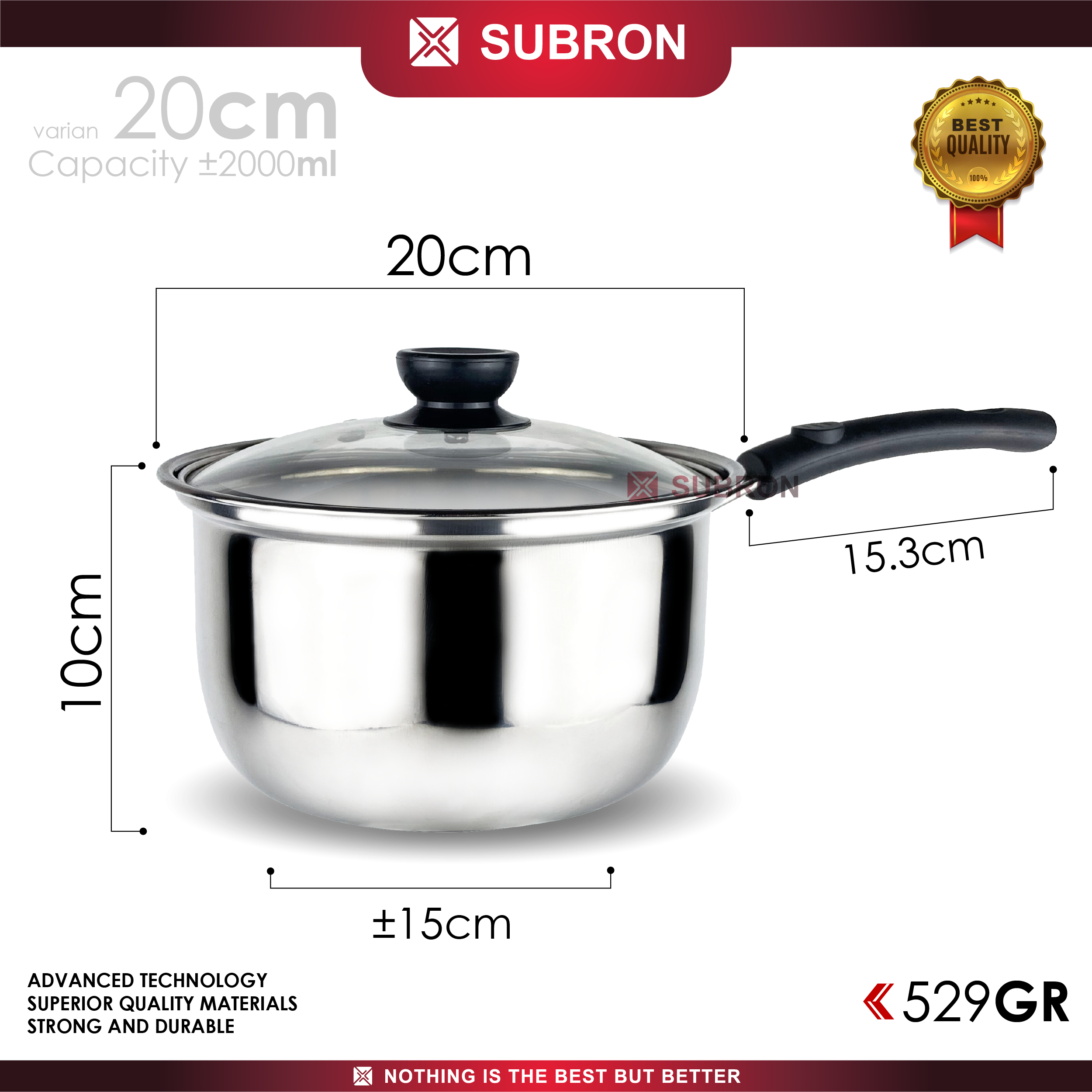 SUBRON Panci susu milk pot mpasi 16cm 18cm 20cm tutup kaca stainless steel murah