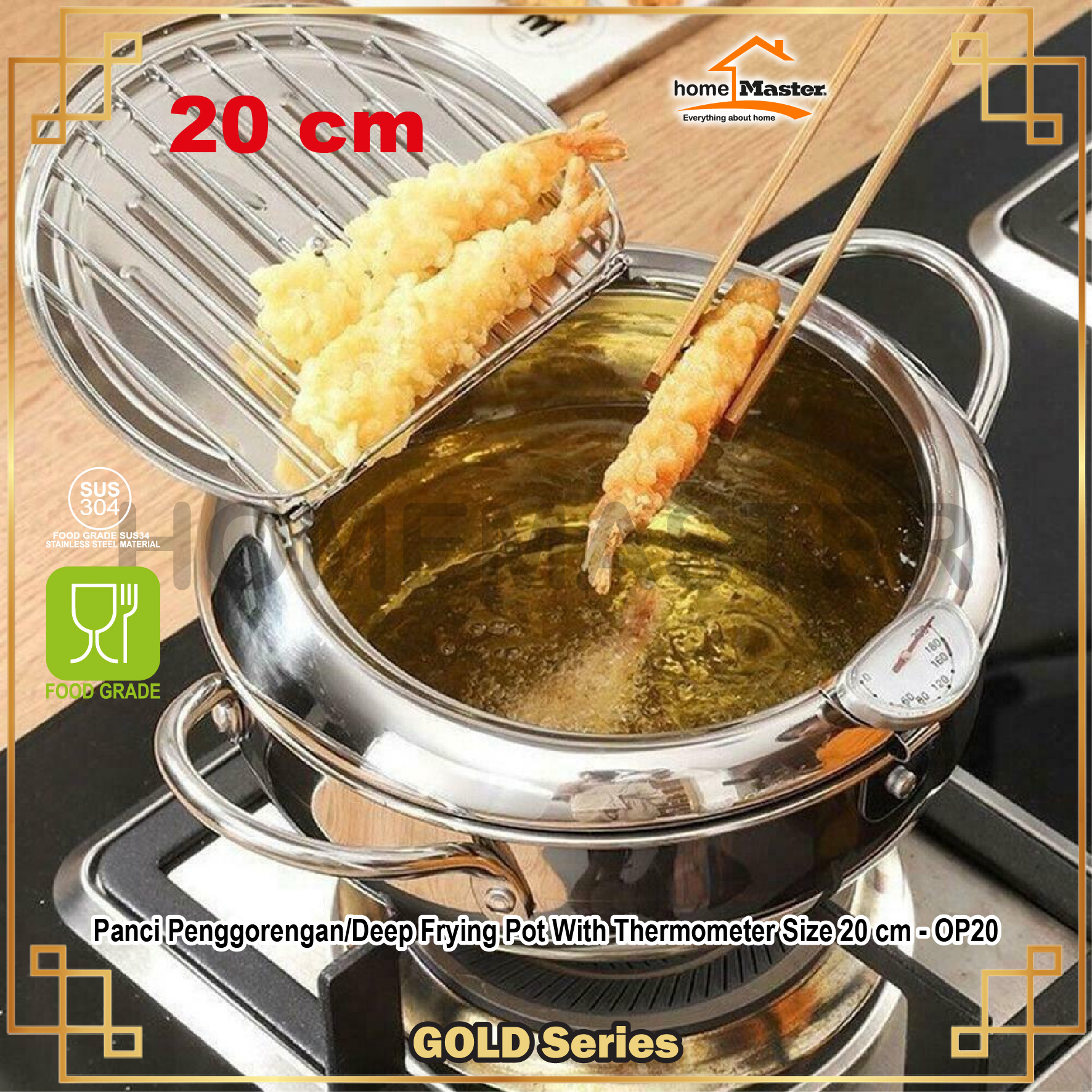 HomeMaster Japanese Panci Penggorengan/Deep Frying/Fryer Pot Stainless With Thermometer 20 cm - OP20