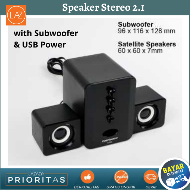BISA BAYAR DITEMPAT SADA D-202 Speaker Stereo 2.1 with Subwoofer & USB Power Black