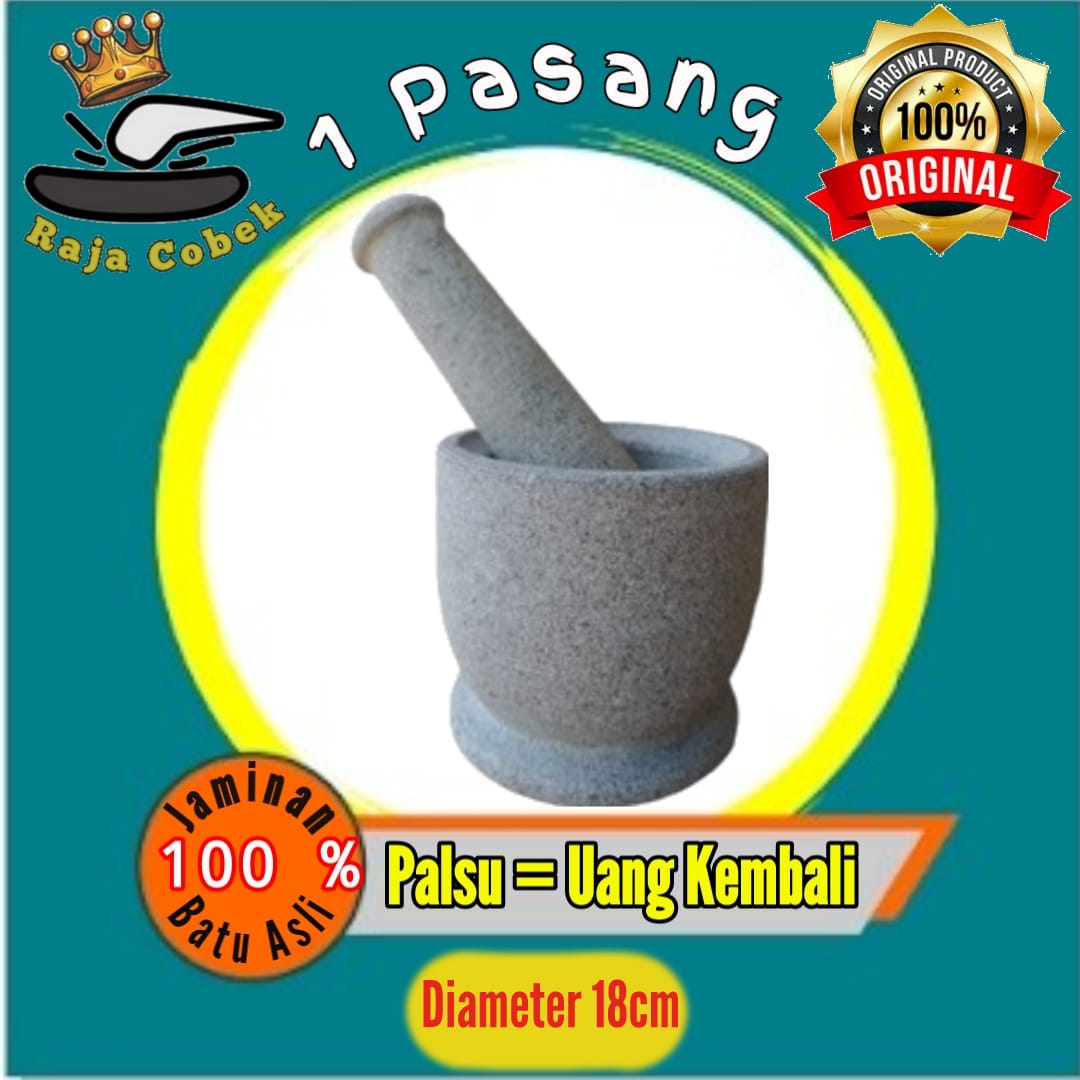 LUMPANG BATU ASLI 18cm - Tumbukan 1 set Lumpang dan Alu Original