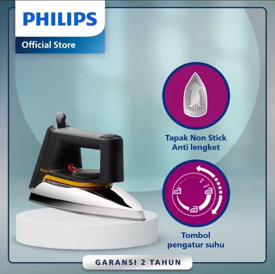 [EXTRA DISKON 20K] Philips Setrika Kering Classic HD1172/99 - Hitam Tapak Anti Lengket, setrika Philips, gosokan Philips