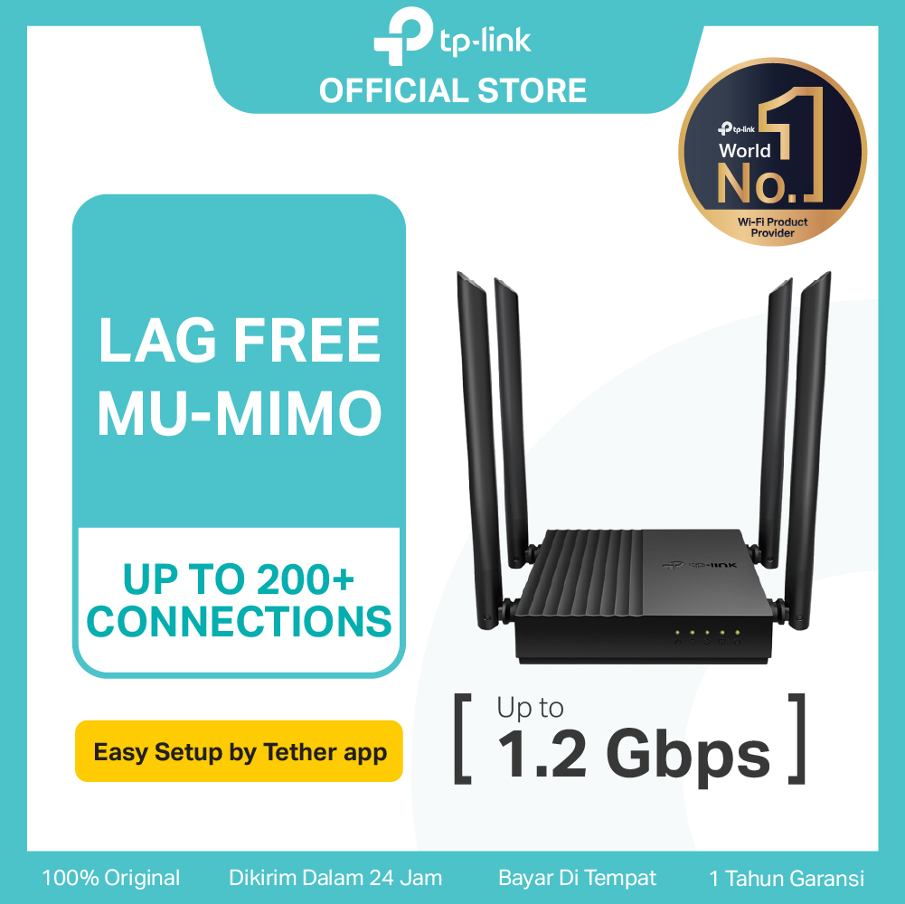 TP-Link Archer C64 | AC1200 WiFi 5 Router | Wireless | Dual Band | Gigabit Port | Easy Mesh | Baru Murah
