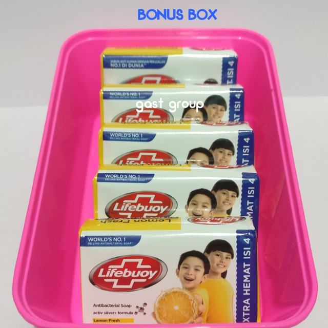 5 PCS SABUN LIFEBUOY 70/60 GRAM  BONUS BOX DAN 3 PEPSODENT STRONG 75gr /  PAKET 5 PCS BONUS BOX