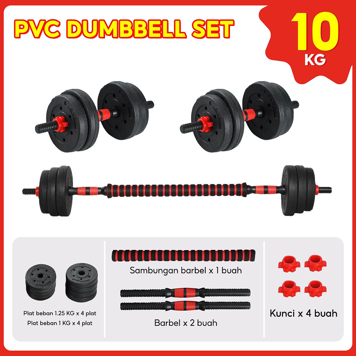 BGsport Dumbbell Set PVC Dumbbell Pair Weight Lifting 10KG Alat Olahraga Angkat Beban