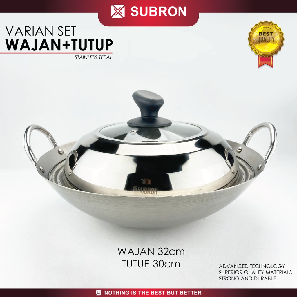 SUBRON Wajan Penggorengan Stainless Steel Tebal Wok Kuali Goreng 30cm 32cm 34cm