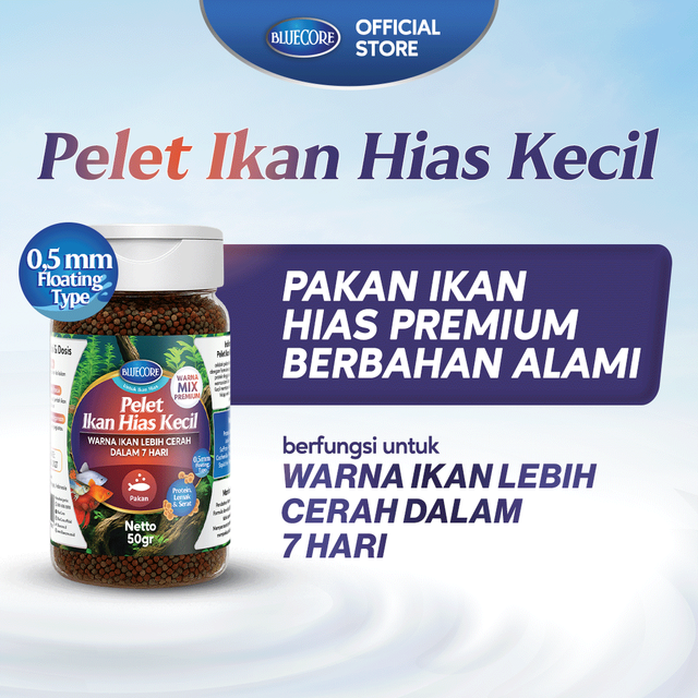Bluecore Pelet Ikan Hias Kecil (50 GR) - Pakan Ikan Hias Kecil Untuk Ikan Guppy Ikan Cupang Ikan Glowfish dan Ikan Molly